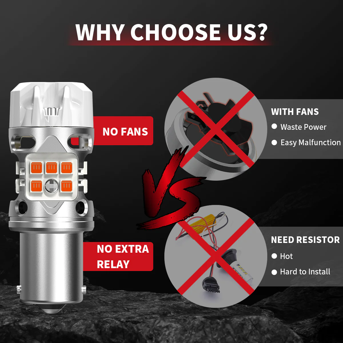 7440 amber LED turn signal bulb — vs fan / resistor designs