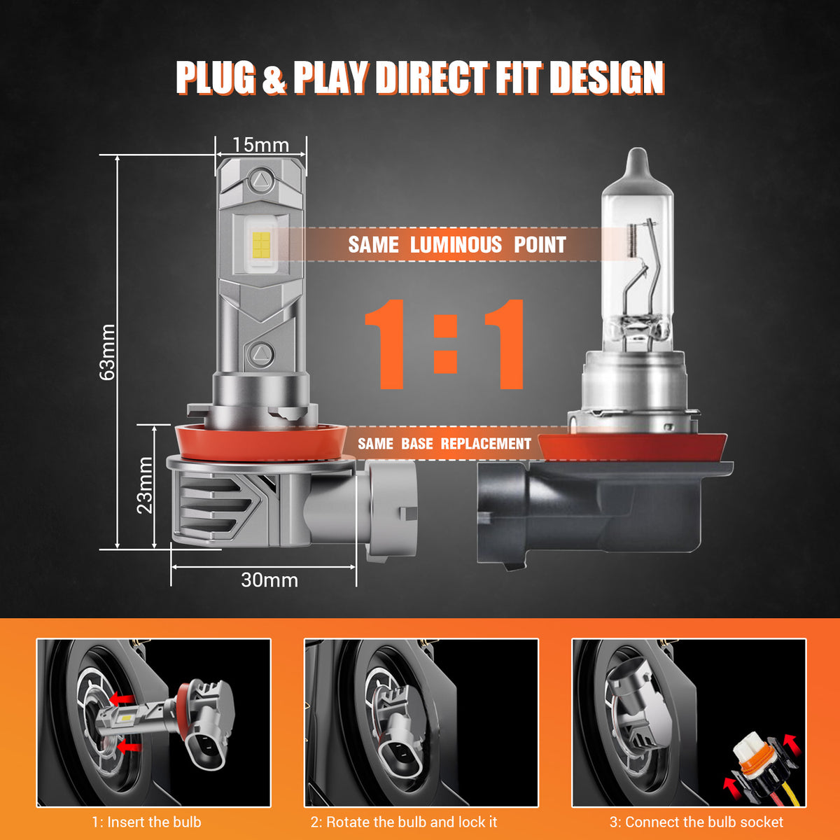 Driveon V4S 9005 HB3 LED Headlight Bulb - Compact Fanless Design