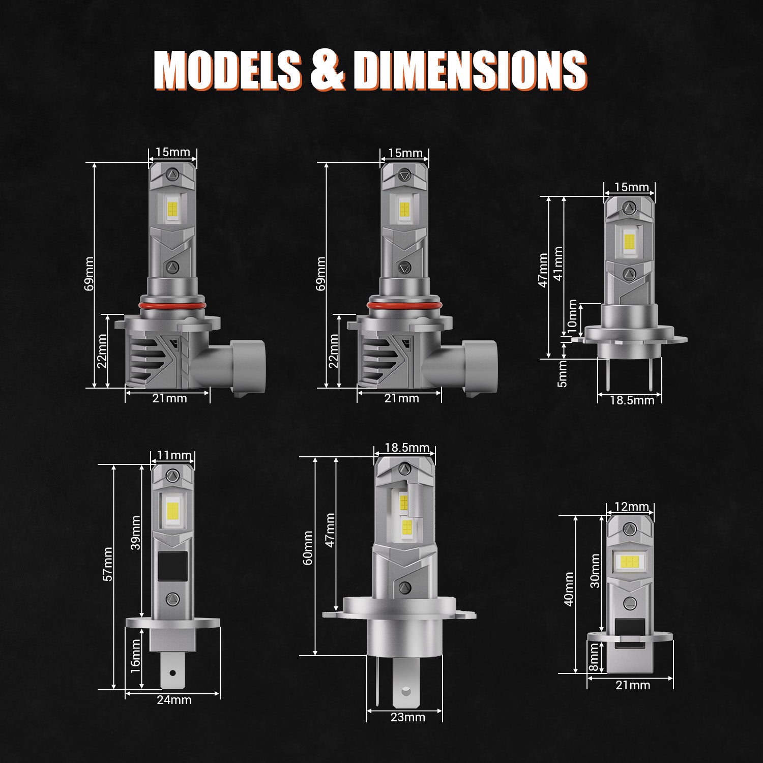 Driveon V4S 9005 HB3 LED Headlight Bulb - Size vs Stock Halogen
